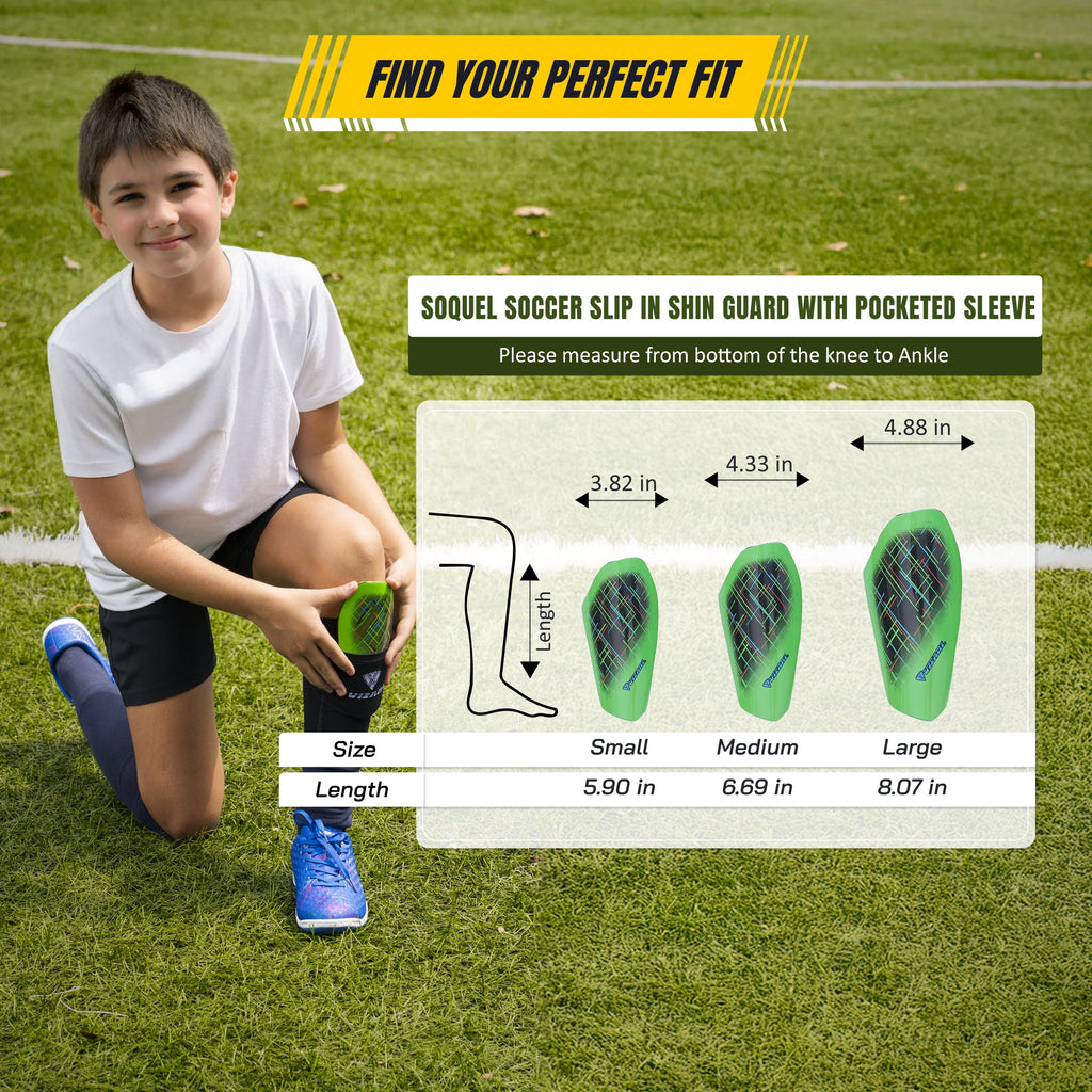 Soquel Soccer Slip in Shin Guard with Pocketed Sleeve-Green/Black