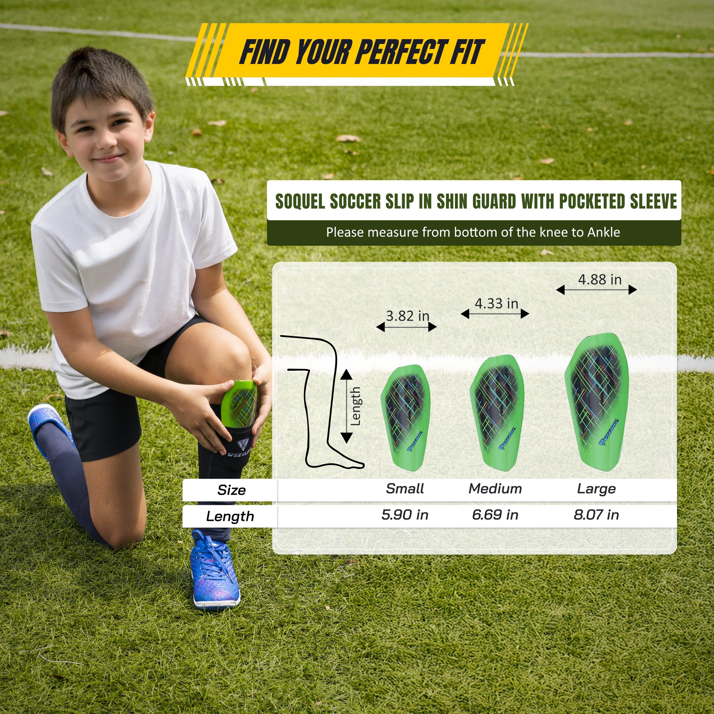 Soquel Soccer Slip in Shin Guard with Pocketed Sleeve-Green/Black