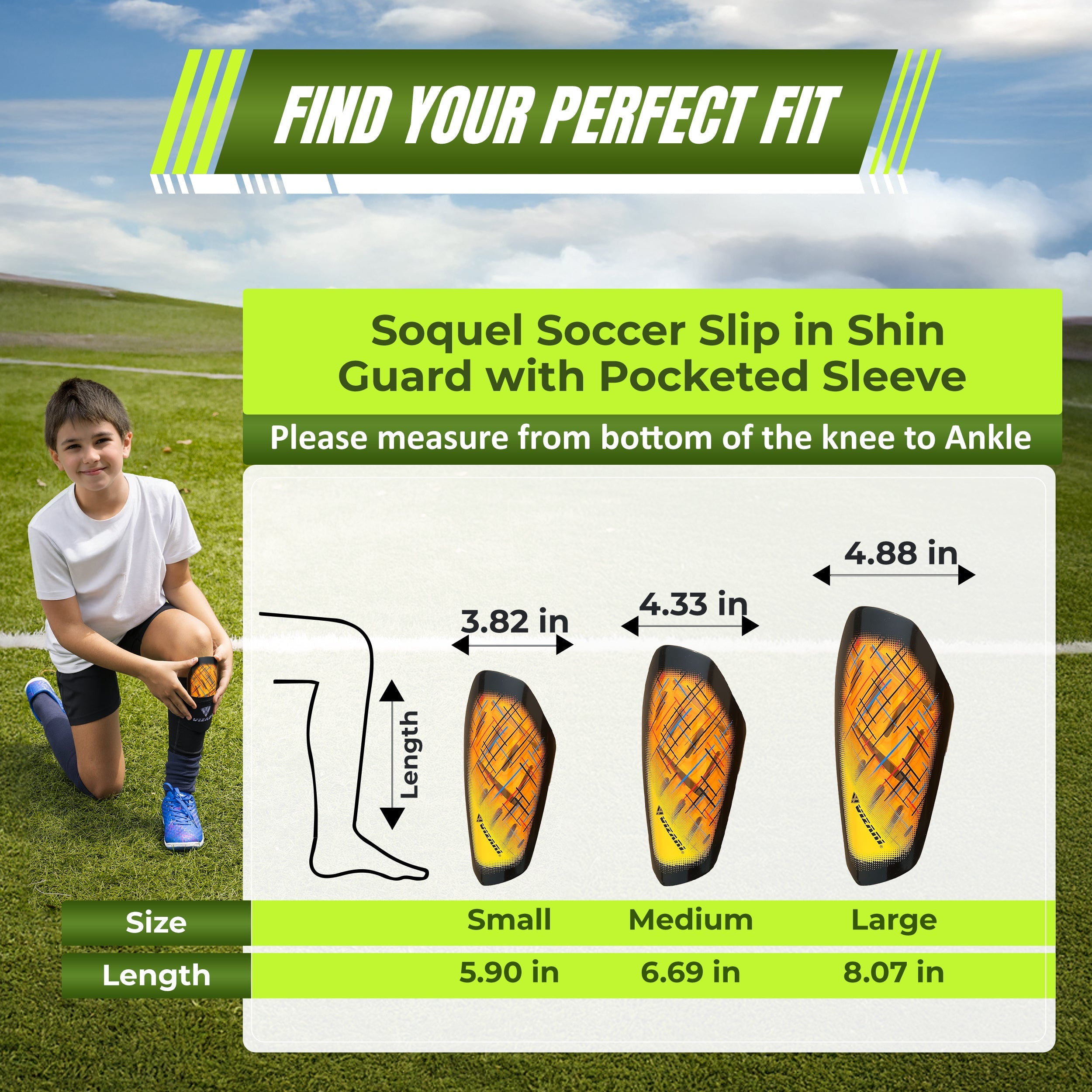 Soquel Soccer Slip in Shin Guard with Pocketed Sleeve-Orange/Black