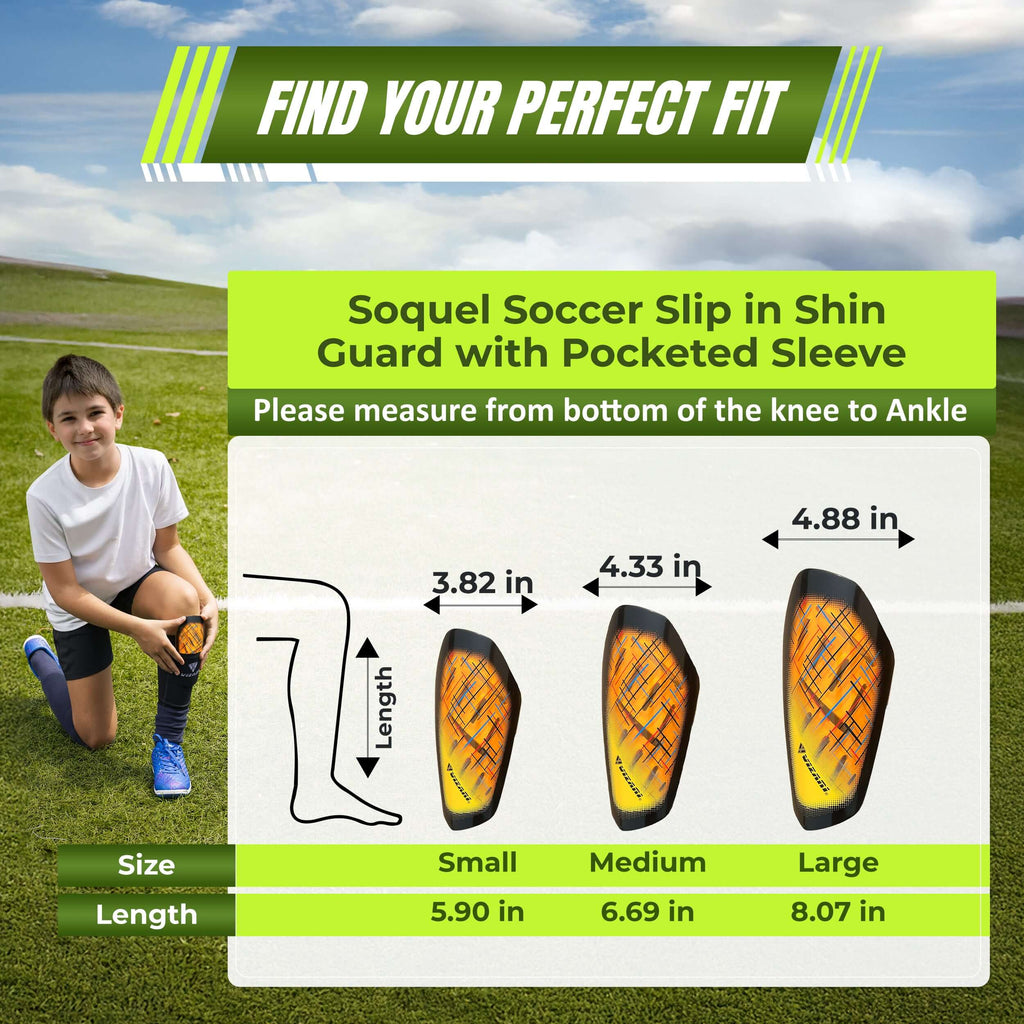 Vizari Soquel Soccer Slip IN Shin Guard with Pocketed Sleeve – Orange/Black
