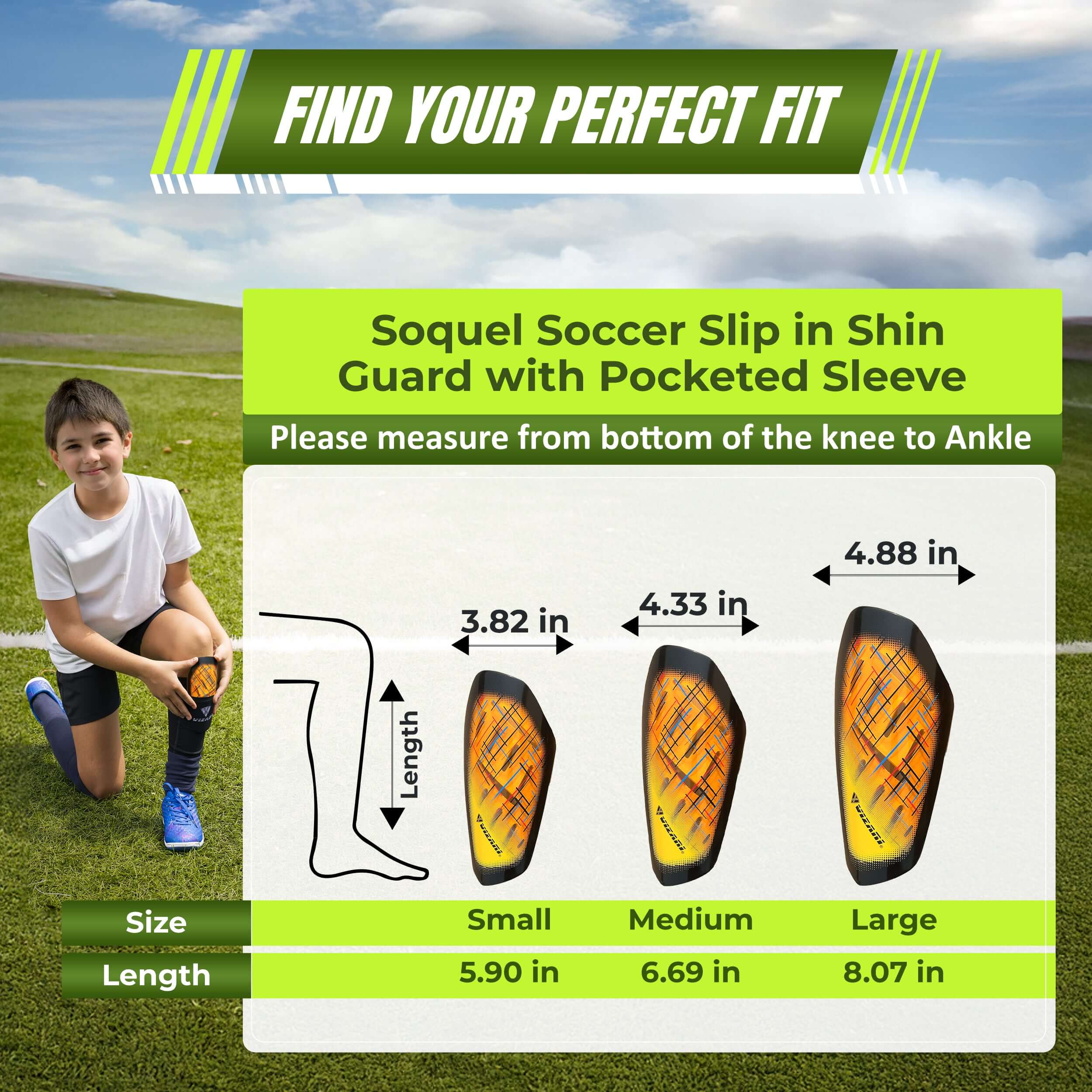 Vizari Soquel Soccer Slip IN Shin Guard with Pocketed Sleeve – Orange/Black