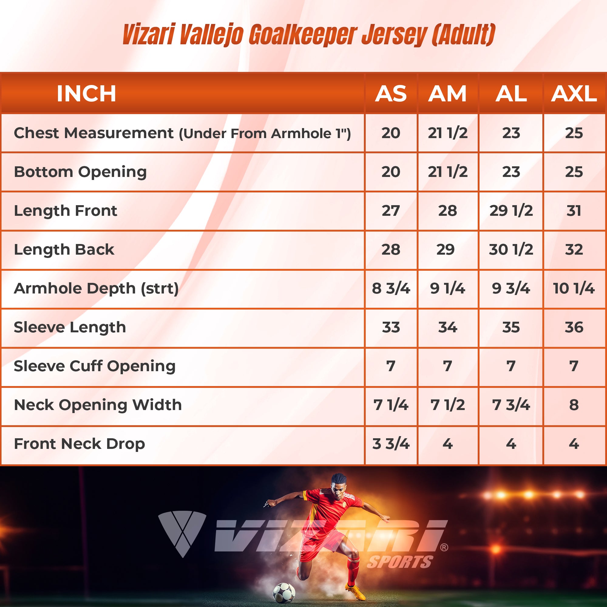 Vizari Vallejo Goalkeeper Jersey with Padded Elbows – Orange/Black