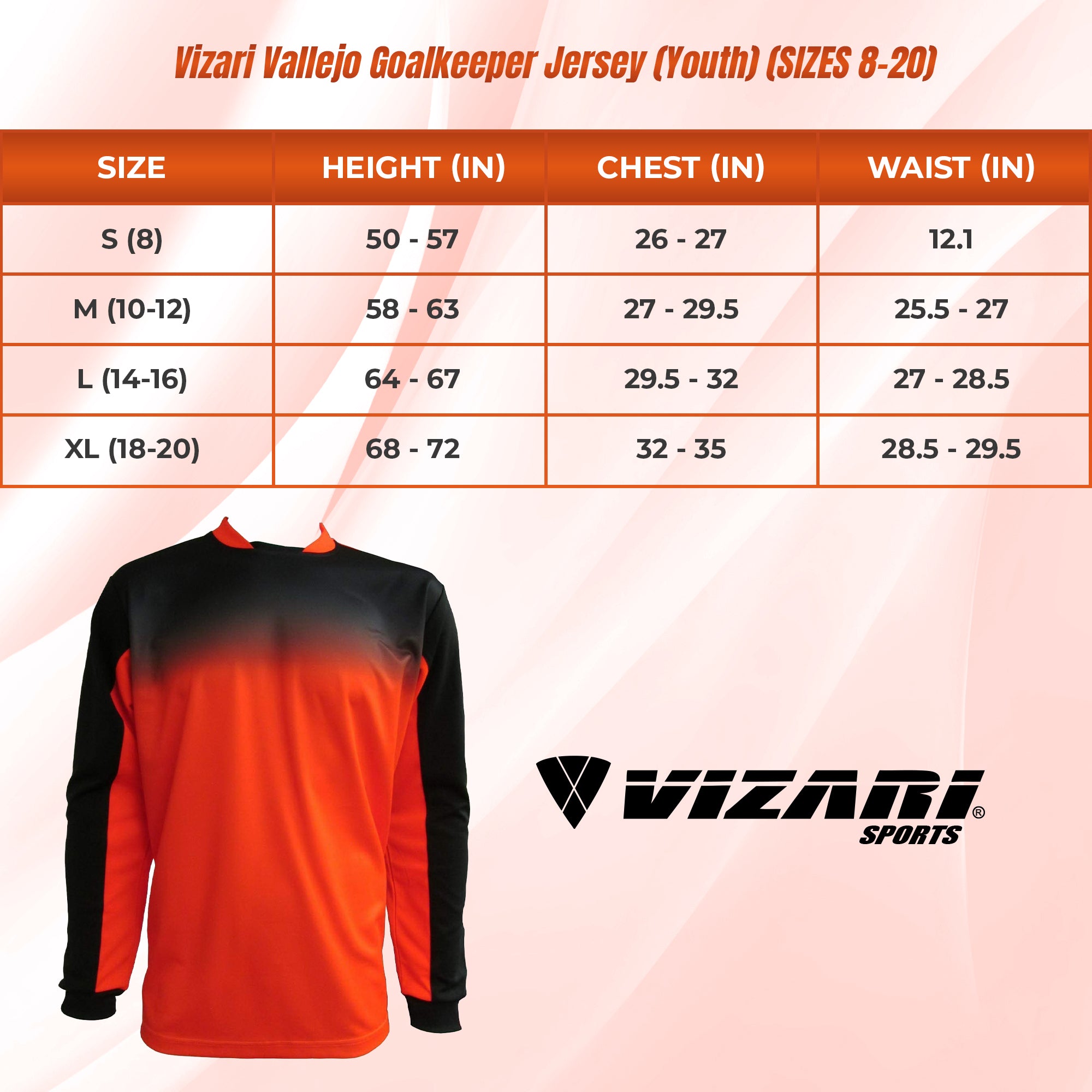 Vizari Vallejo Goalkeeper Jersey with Padded Elbows – Orange/Black