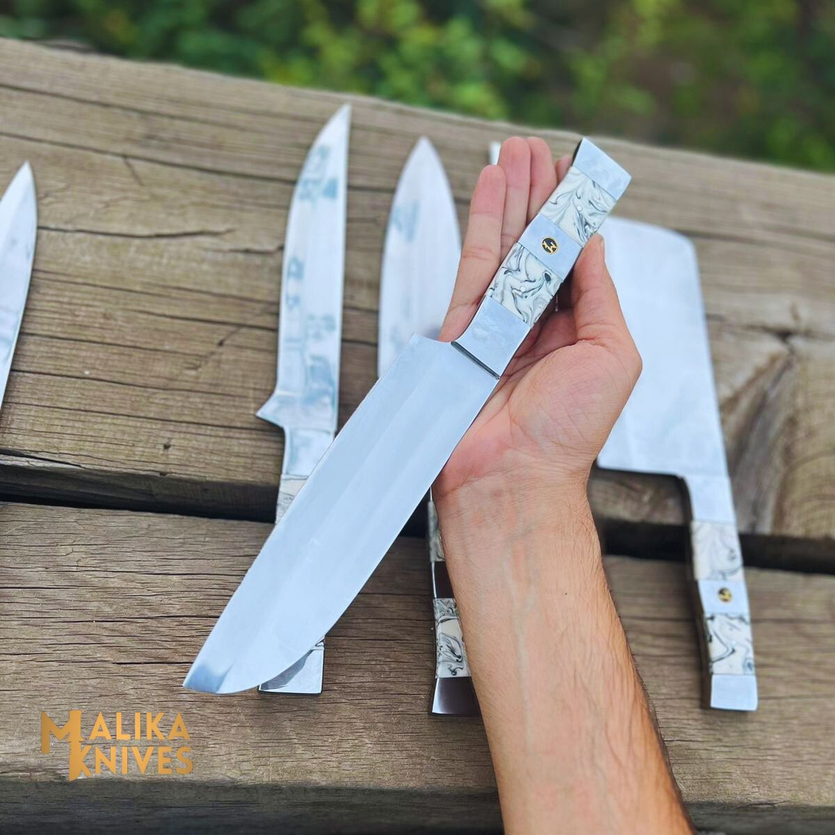 Malika Ultimate Kitchen Knife Set: Premium Black & white Collection with Custom Leather Carrying Case -0205