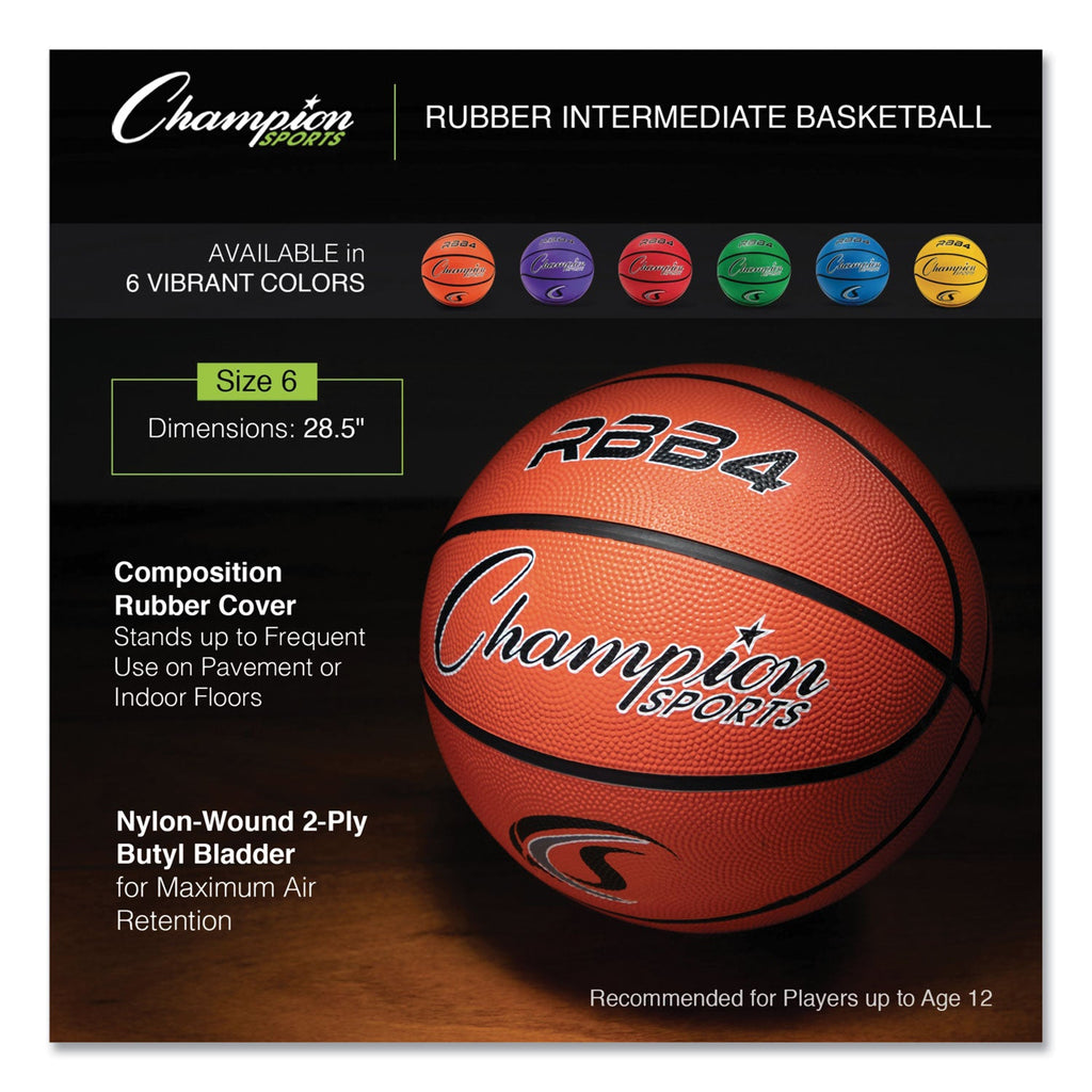 Champion Sports Rubber Sports Ball, For Basketball, No. 6, Intermediate Size, Orange