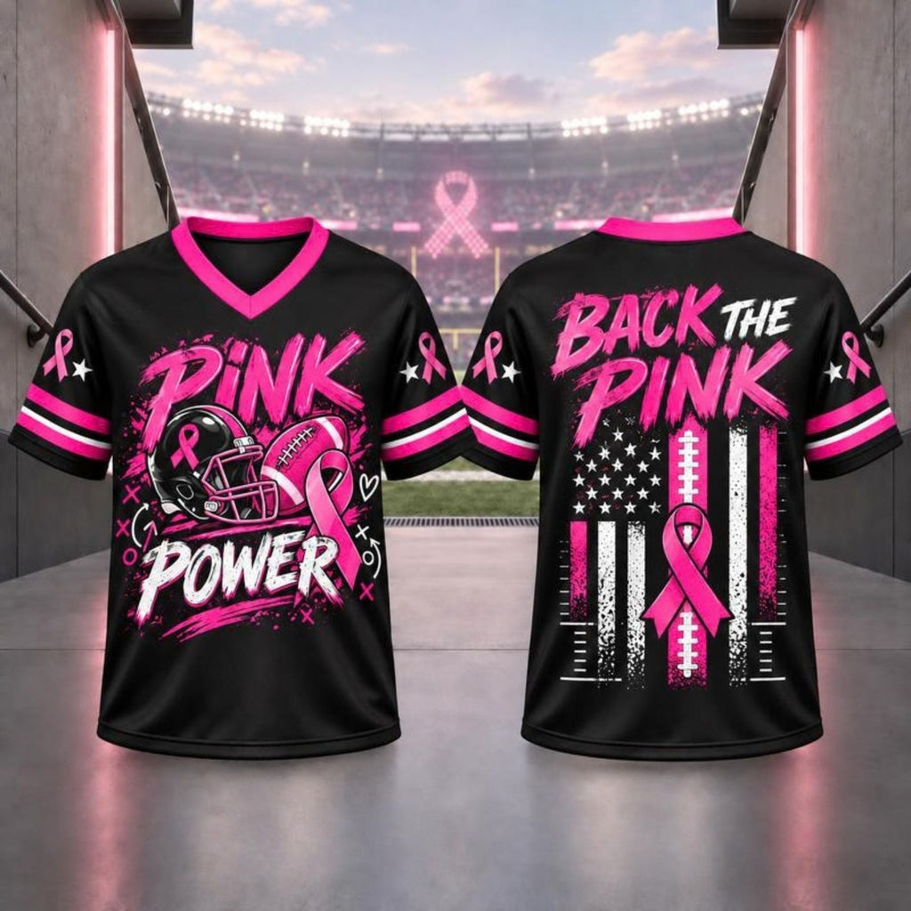 Pink Ribbon Breast Cancer Awareness V-Neck Football T-Shirt – Hope & Support Athletic Graphic Tee