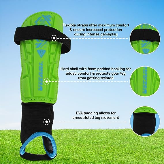 Malaga Soccer Shin Guard with Adjustable Straps-Green