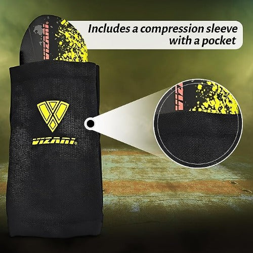 Elite Soccer Shin Guard with Compression Sleeve-Black/Yellow/Red