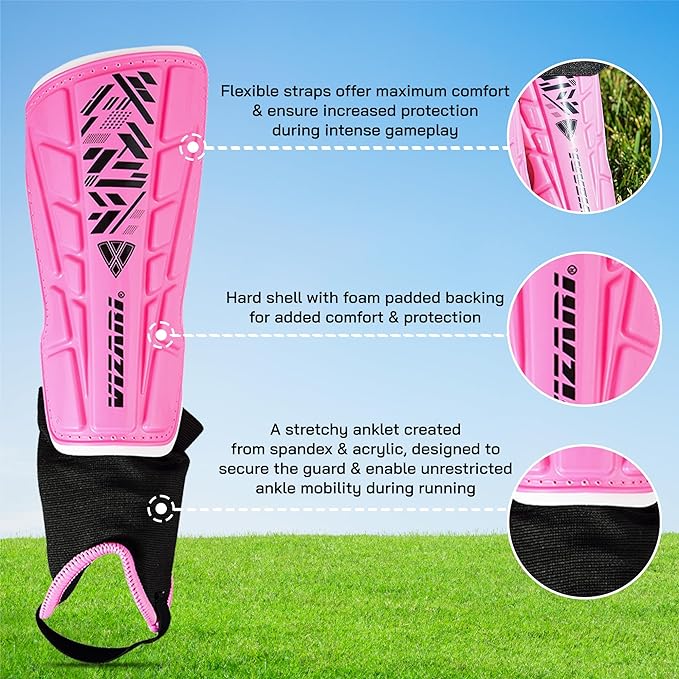 Malaga Soccer Shin Guard with Adjustable Straps-Pink