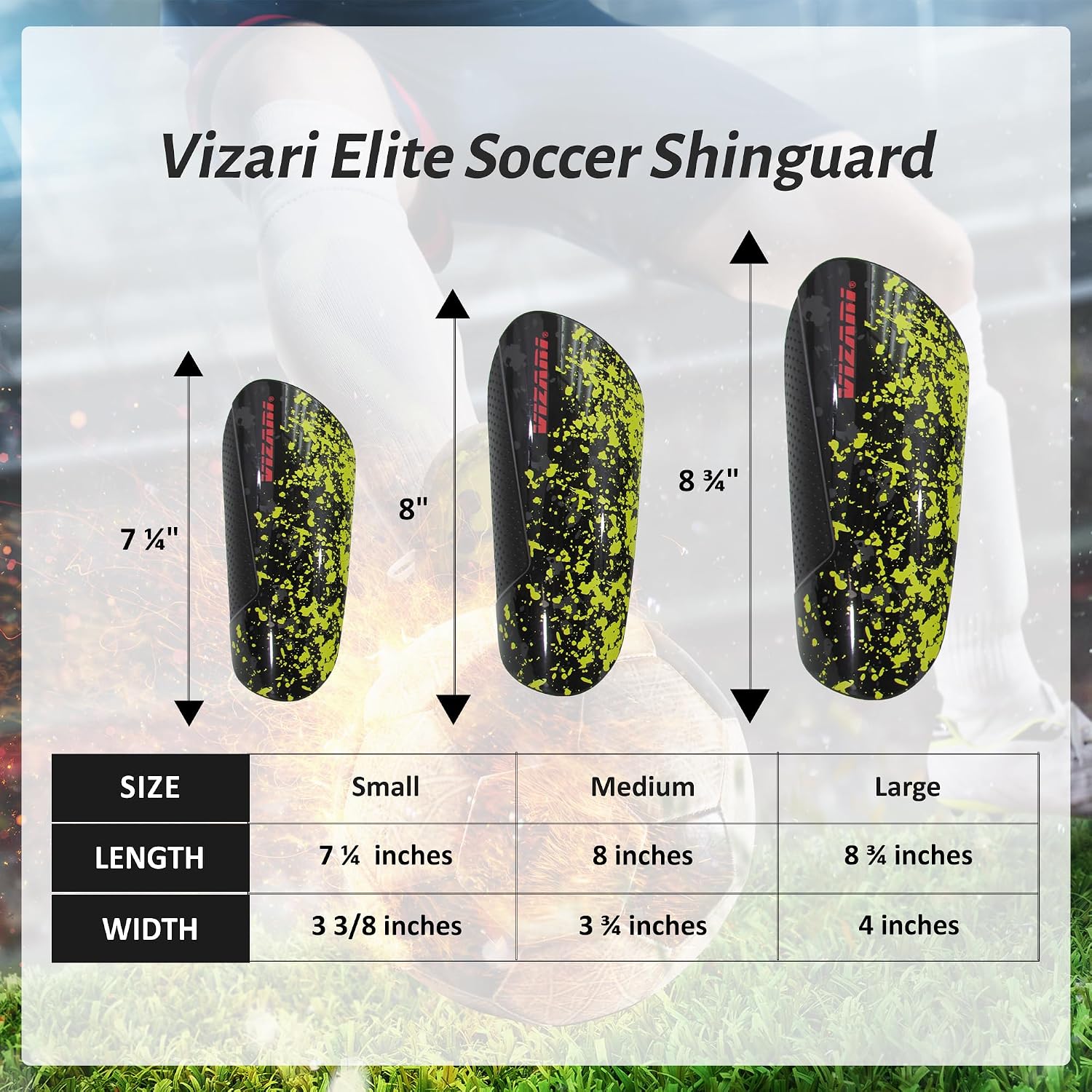 Vizari Sports Elite Soccer Shin Guard with Compression Sleeve, Black/Yellow/Red
