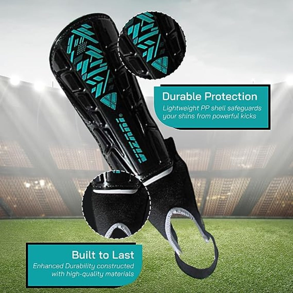 Malaga Soccer Shin Guard with Adjustable Straps-Black/Teal