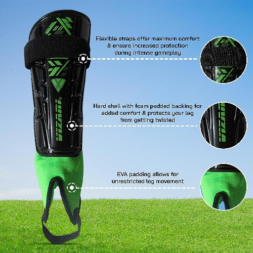 Malaga Soccer Shin Guard with Adjustable Straps-Black/N. Green