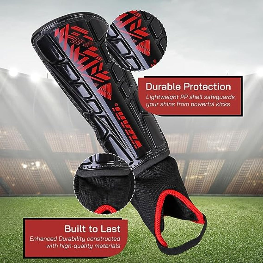 Malaga Soccer Shin Guard with  Adjustable Straps-Black/Red