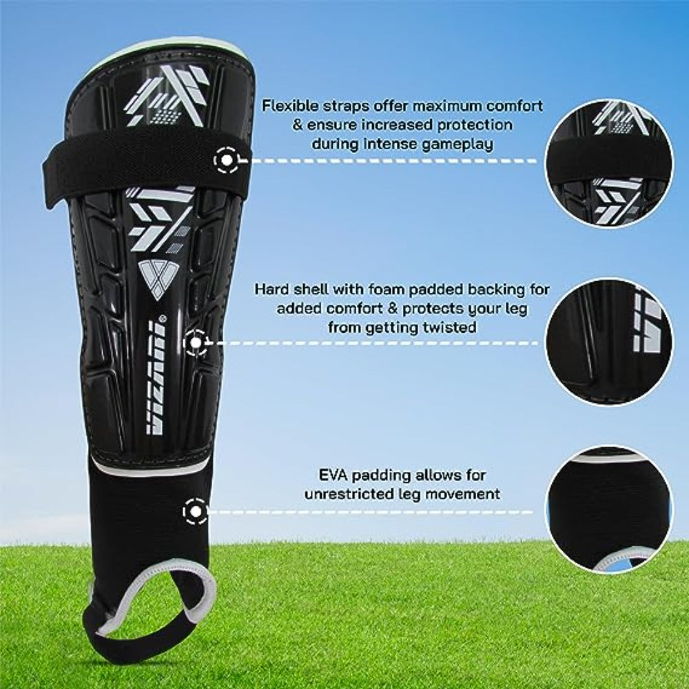Malaga Soccer Shin Guard  with Adjustable Straps-Black
