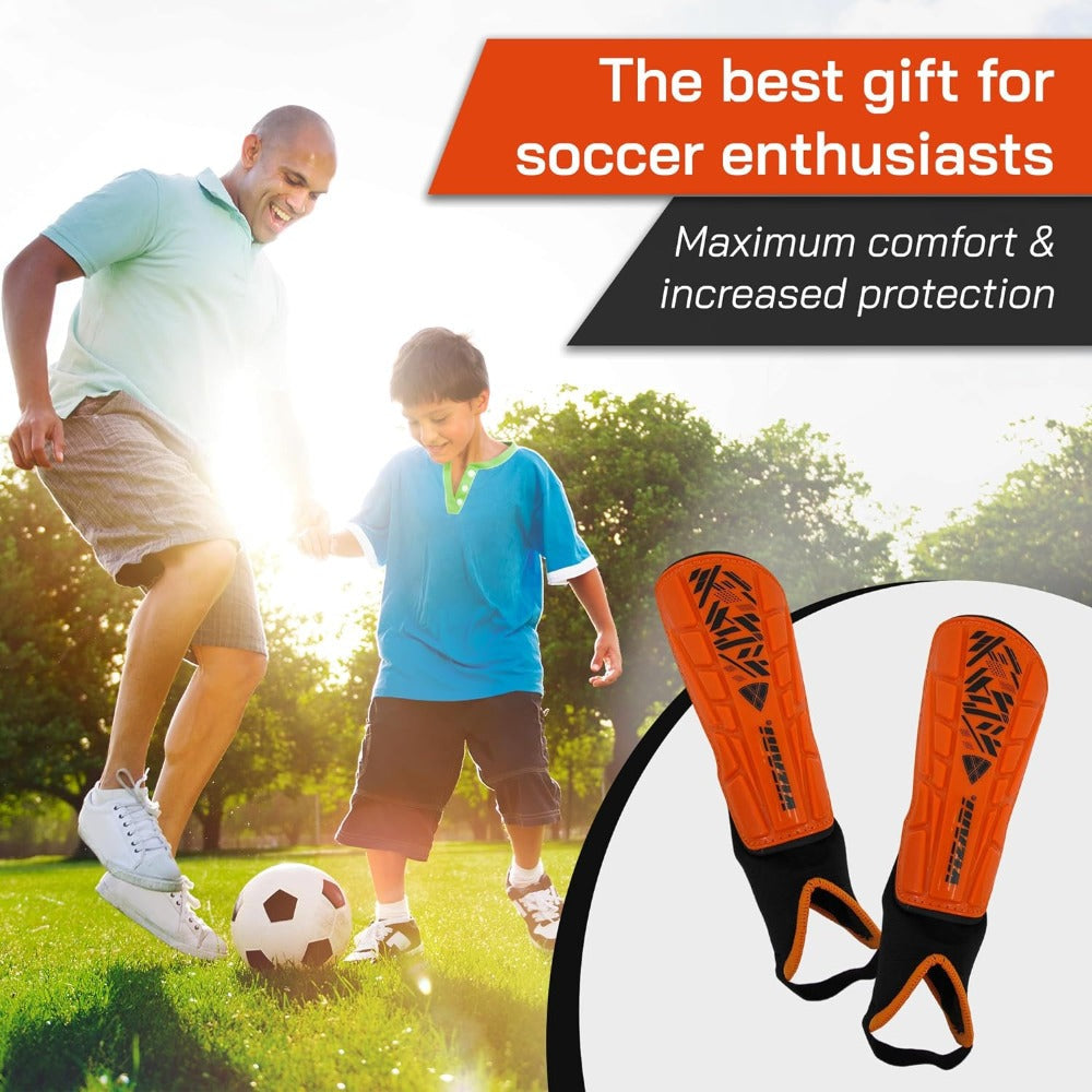 Malaga Soccer Shin Guard with Adjustable Straps-Orange/Black
