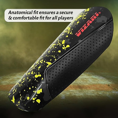 Elite Soccer Shin Guard with Compression Sleeve-Black/Yellow/Red