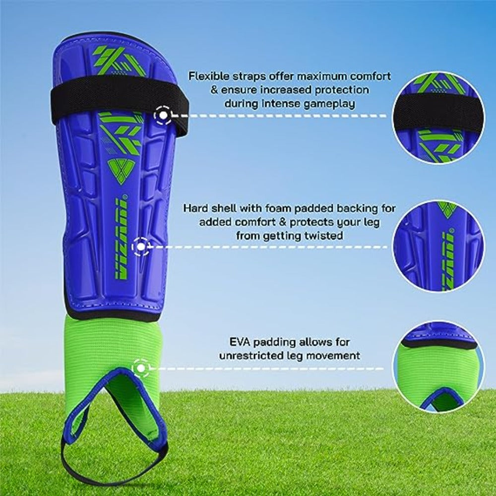 Vizari Malaga Soccer Shin Guards for Youth & Adults -Lightweight Ankle Protection – Blue/Green