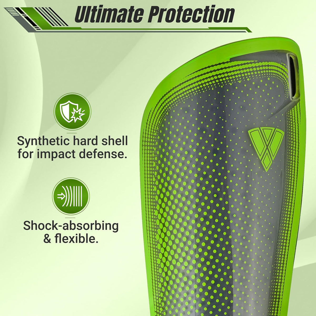 Vizari Atletico Soccer Shin Guards with Compression Pocket Sleeve – Green/Grey