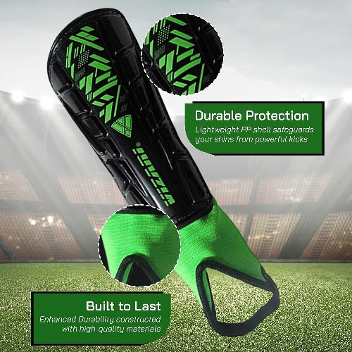 Malaga Soccer Shin Guard with Adjustable Straps-Black/N. Green