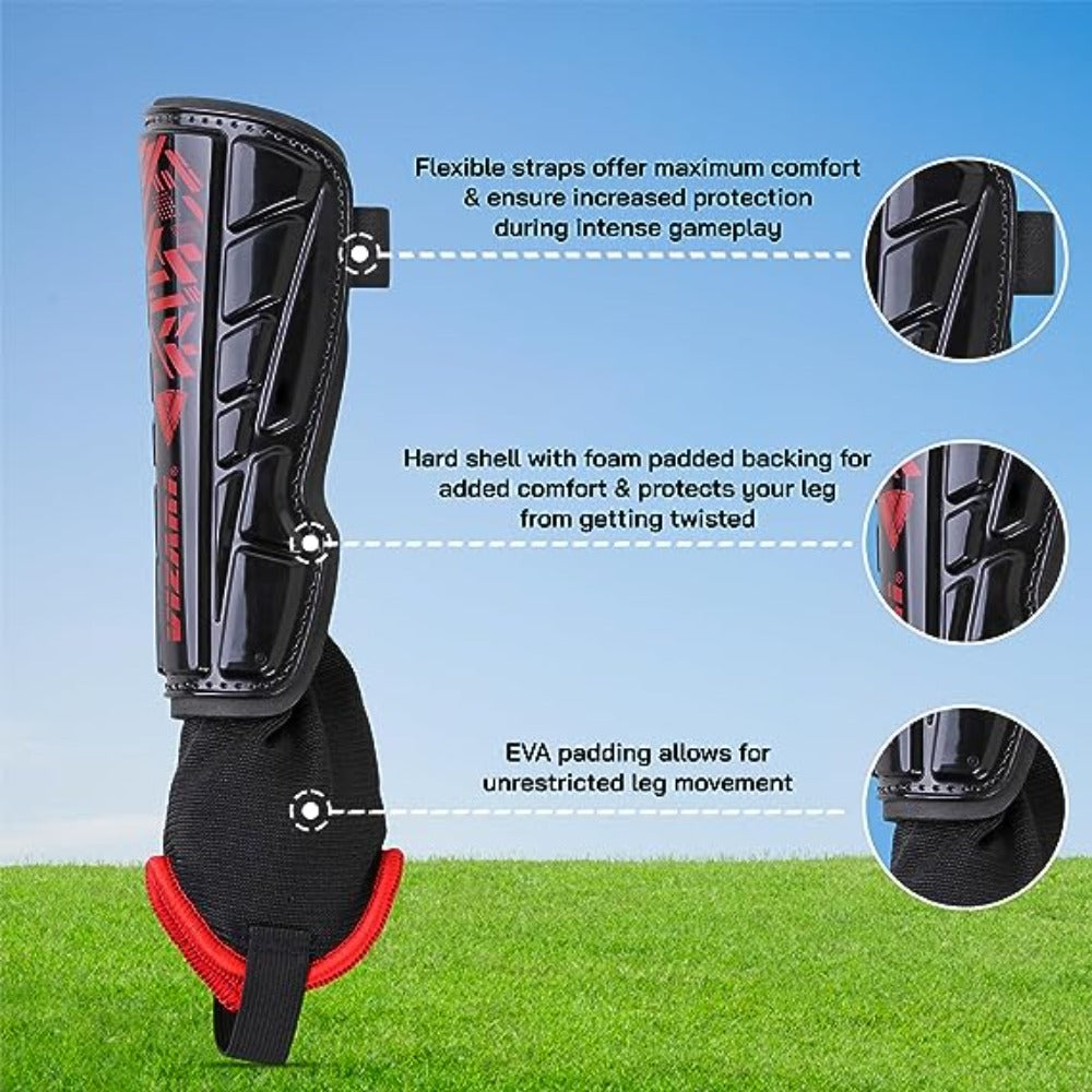 Malaga Soccer Shin Guard with  Adjustable Straps-Black/Red