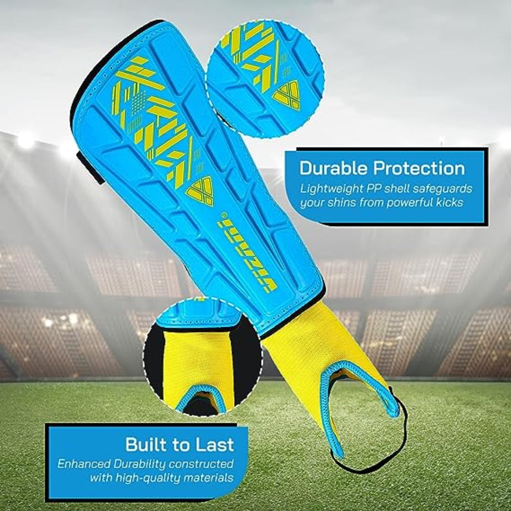 Malaga Soccer Shin Guard with Adjustable Straps-Sky/Yellow