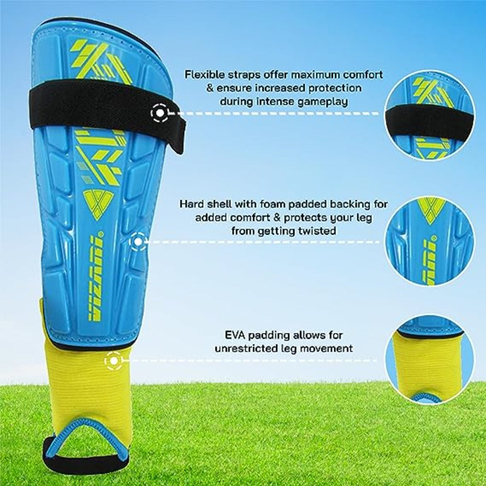 Malaga Soccer Shin Guard with Adjustable Straps-Sky/Yellow