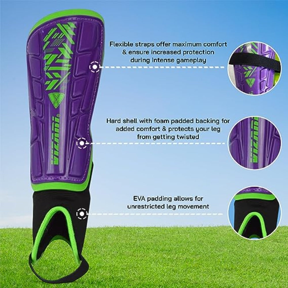 Malaga Soccer Shin Guard with Adjustable Straps-Purple/Green
