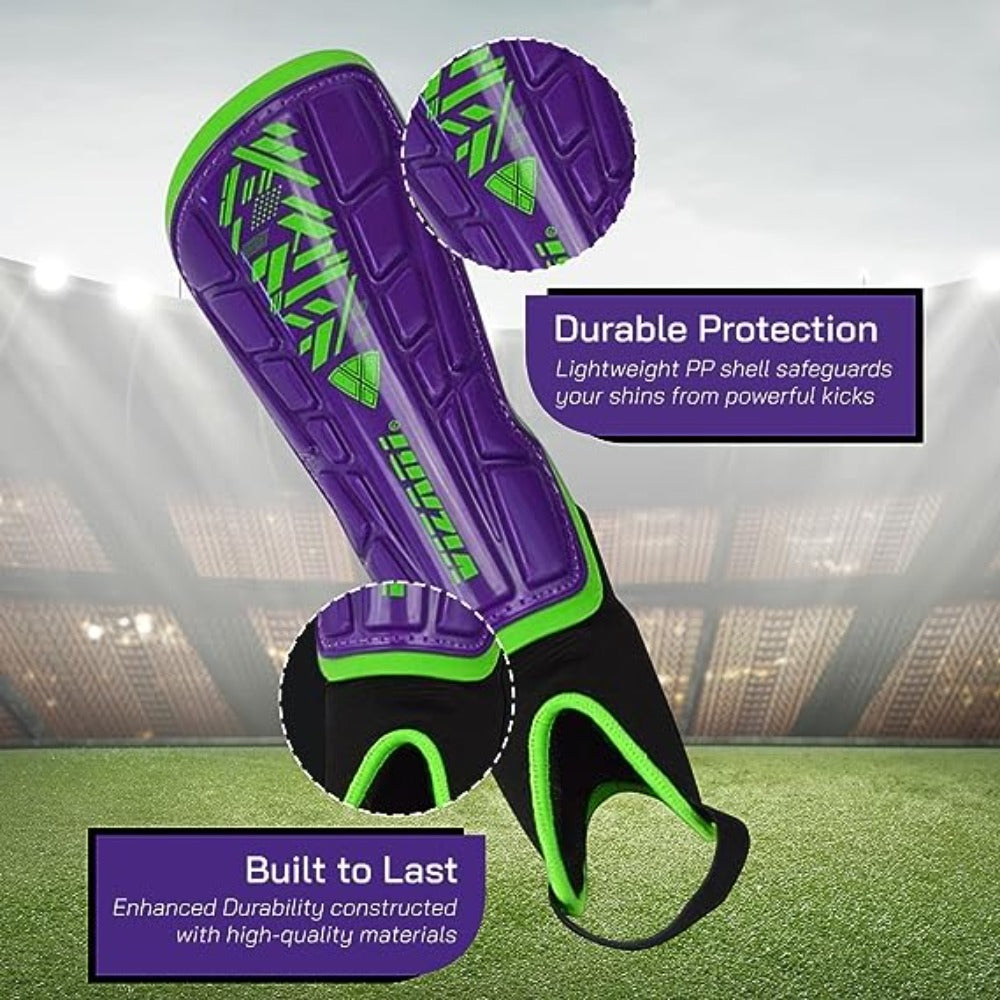 Malaga Soccer Shin Guard with Adjustable Straps-Purple/Green