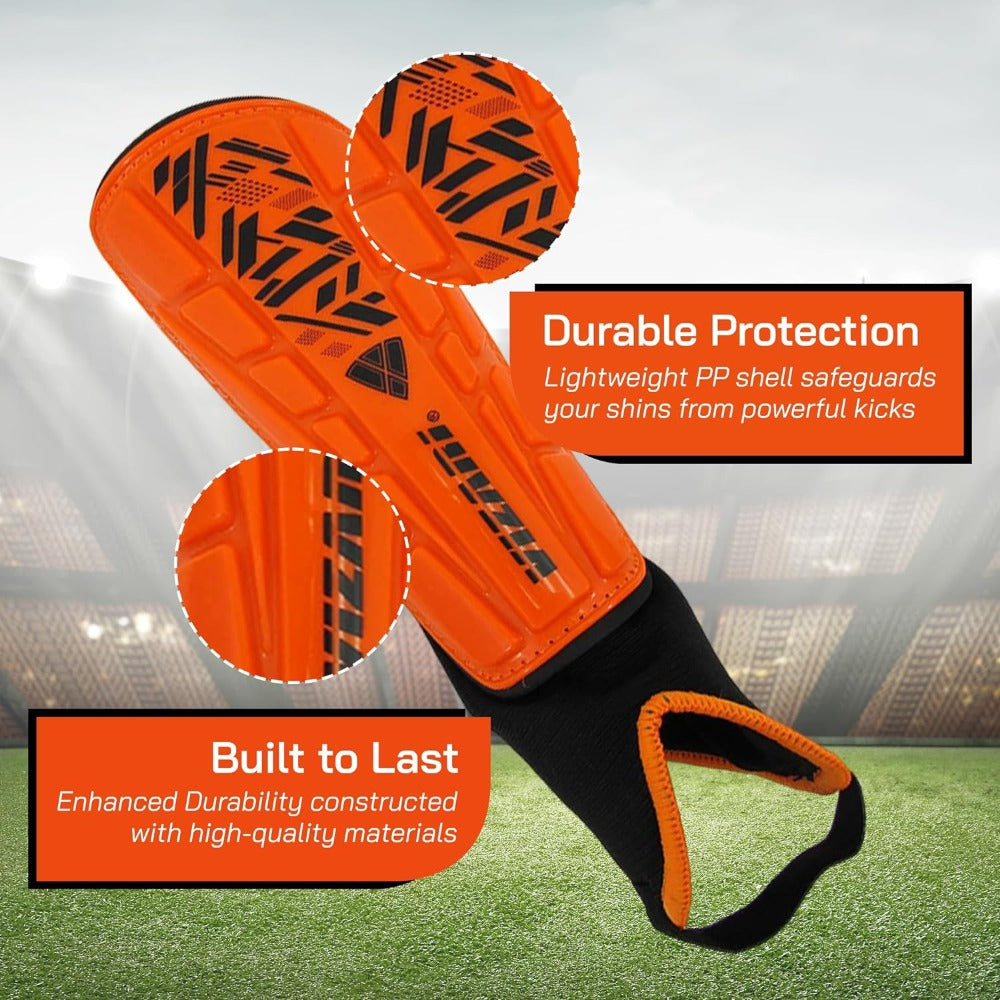 Malaga Soccer Shin Guard with Adjustable Straps-Orange/Black