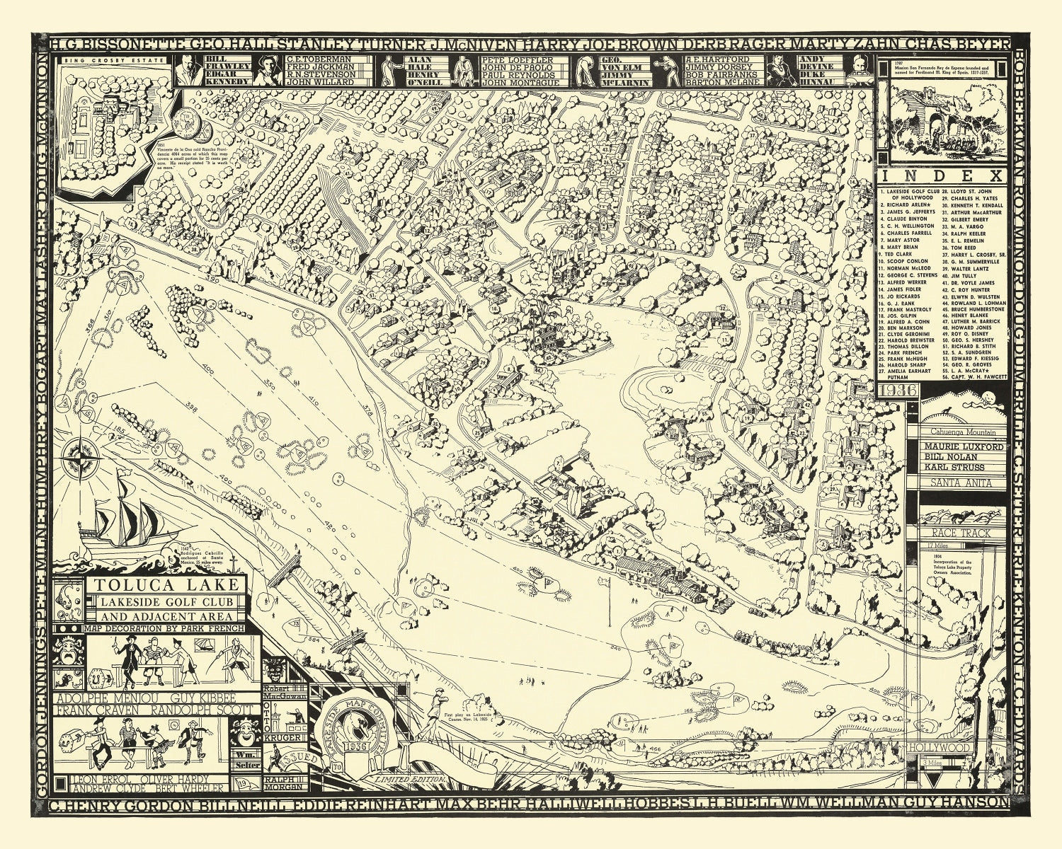 Vintage Map of Toluca Lake Lakeside Golf Course, 1936