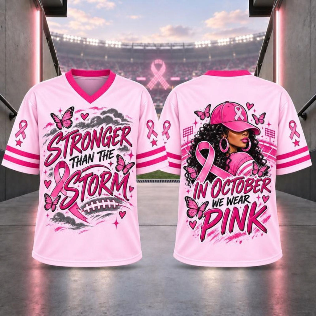 Pink Ribbon Breast Cancer Awareness V-Neck Football T-Shirt – Hope & Support Athletic Graphic Tee