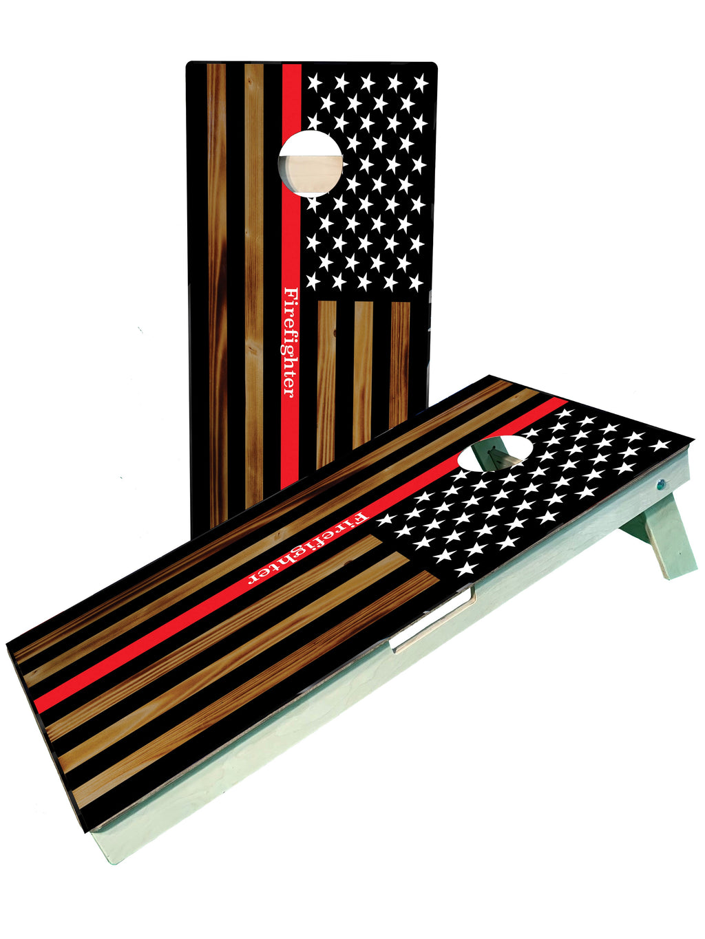 Firefighter Red Line Flag Cornhole Board