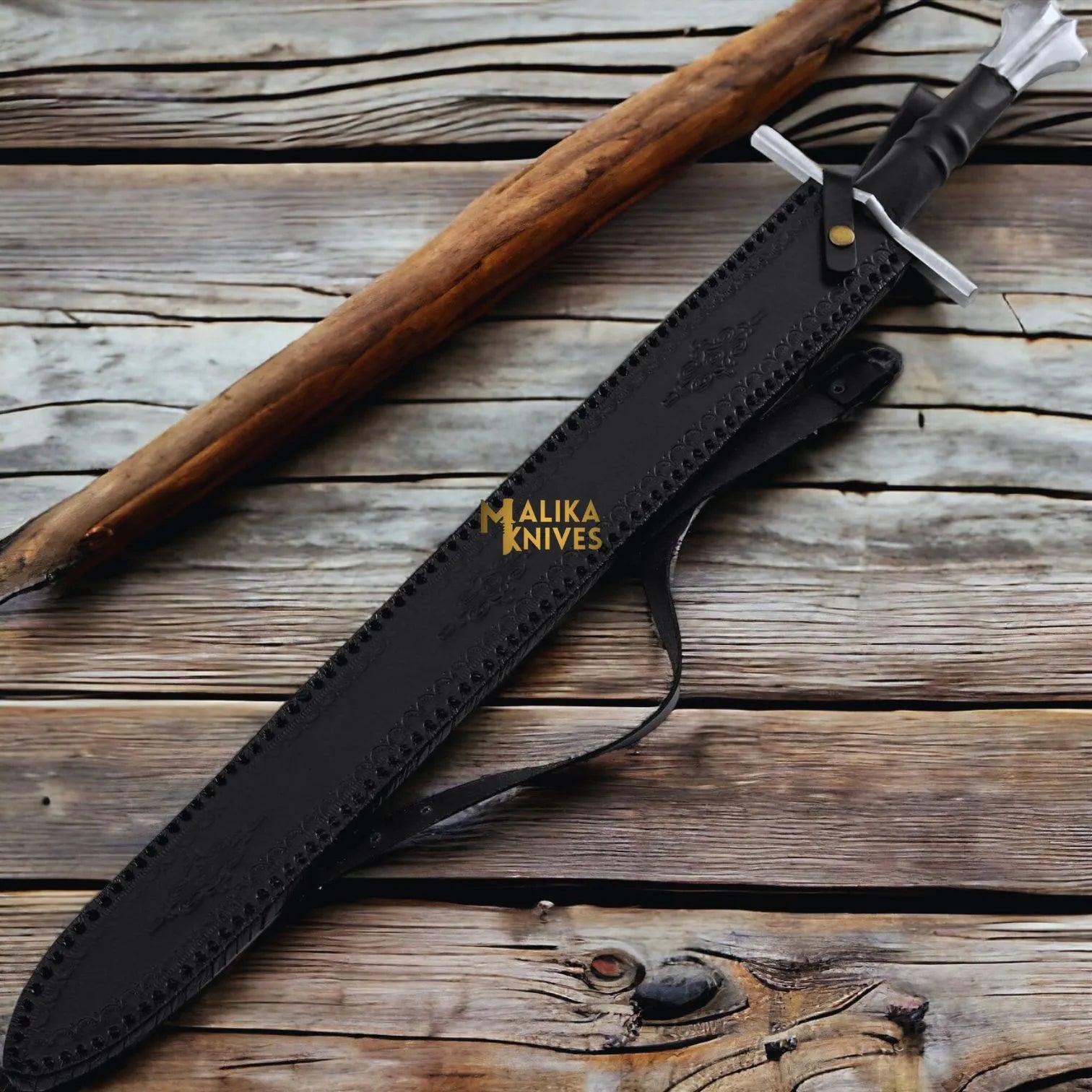 Handmade Medieval Damascus Arming Templar Knight Sword with Leather sheath-901