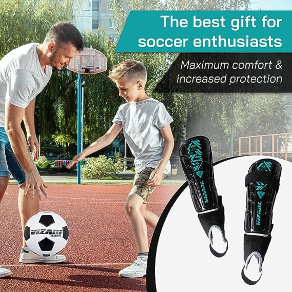 Malaga Soccer Shin Guard with Adjustable Straps-Black/Teal