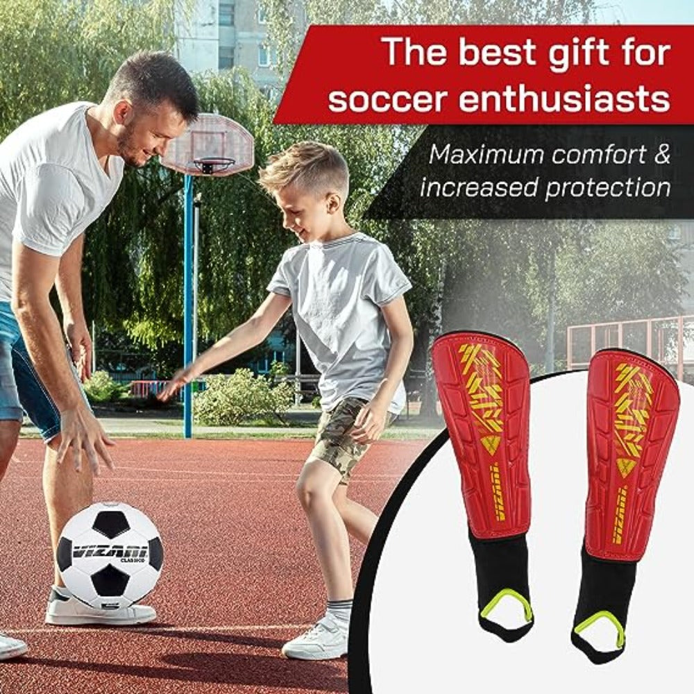 Malaga Soccer Shin Guard with Adjustable Straps-Red