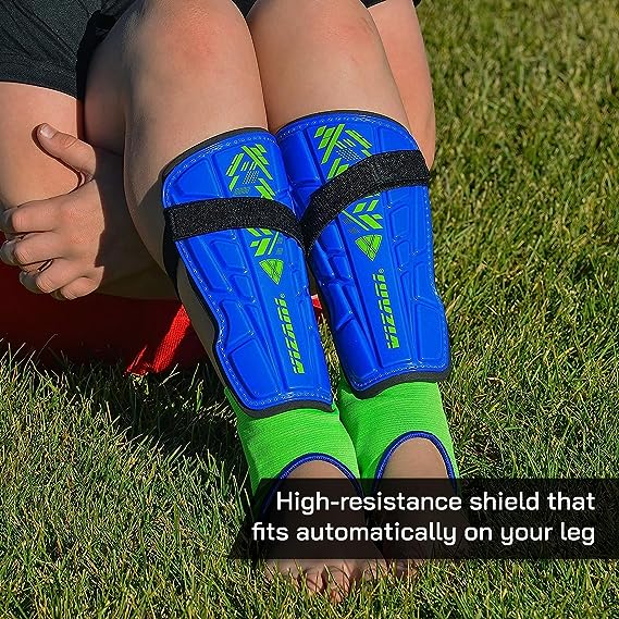 Vizari Malaga Soccer Shin Guards for Youth & Adults -Lightweight Ankle Protection – Blue/Green