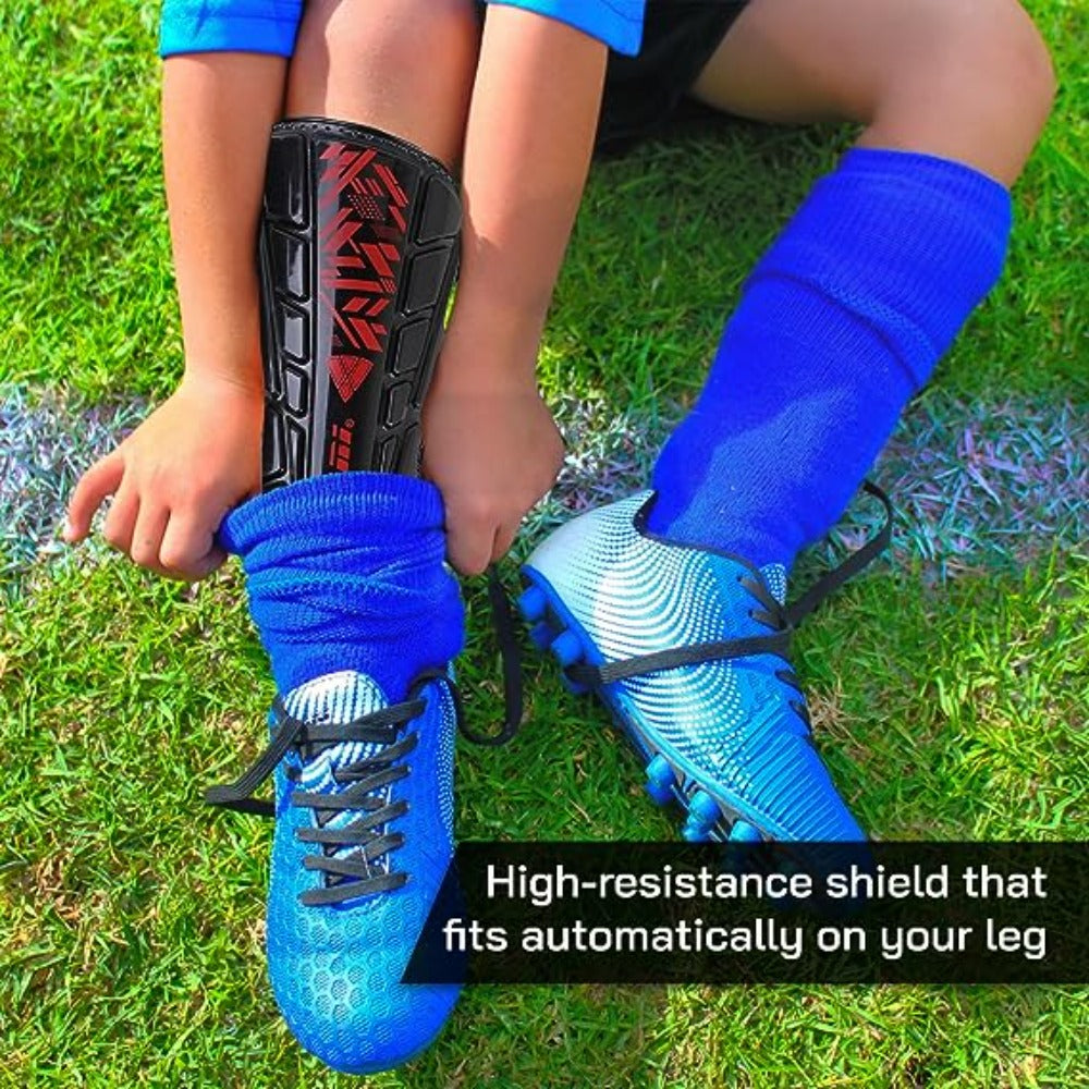 Malaga Soccer Shin Guard with  Adjustable Straps-Black/Red