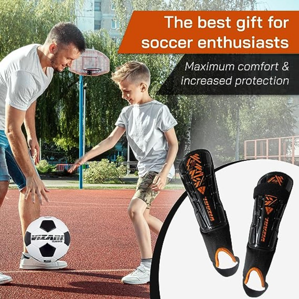 Malaga Soccer Shin Guard with Adjustable Straps-Black/N. Orange