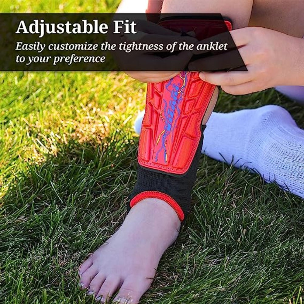 Zodiac Soccer Shin Guard with Detachable Ankle Protection-Red