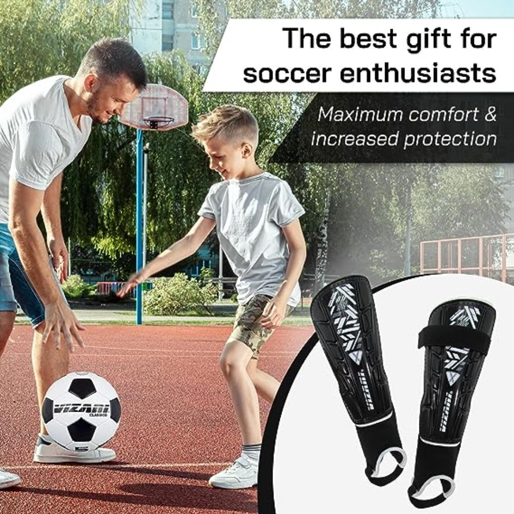 Malaga Soccer Shin Guard  with Adjustable Straps-Black