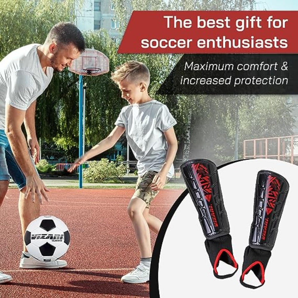 Malaga Soccer Shin Guard with  Adjustable Straps-Black/Red