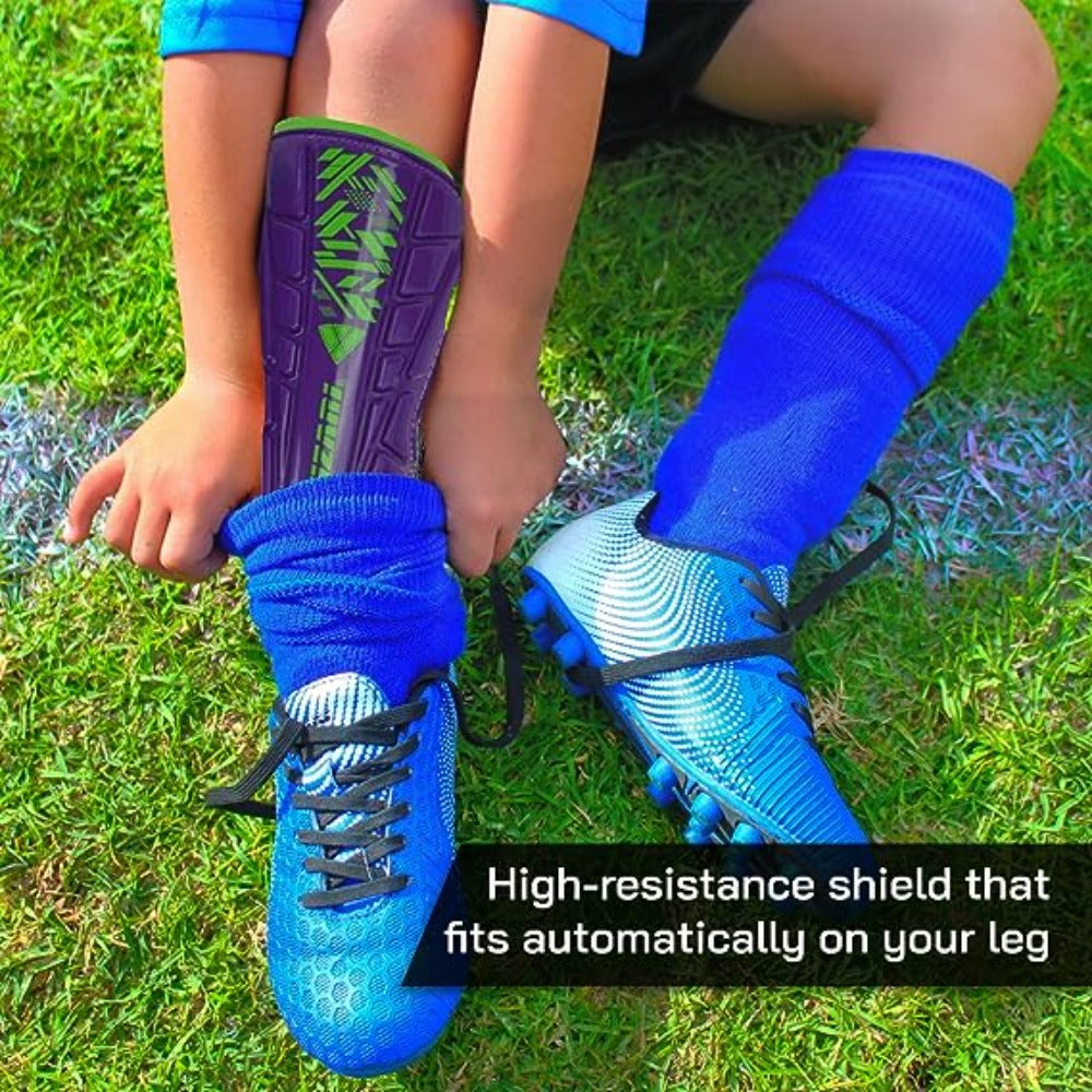 Malaga Soccer Shin Guard with Adjustable Straps-Purple/Green