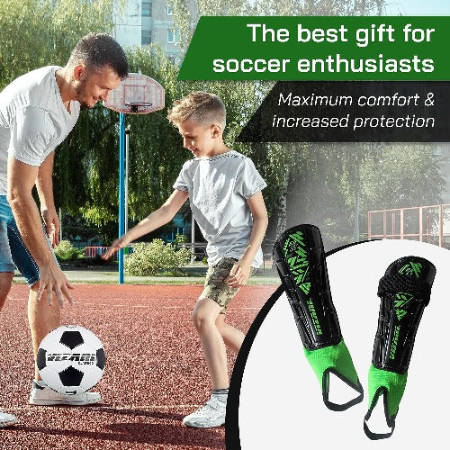 Malaga Soccer Shin Guard with Adjustable Straps-Black/N. Green