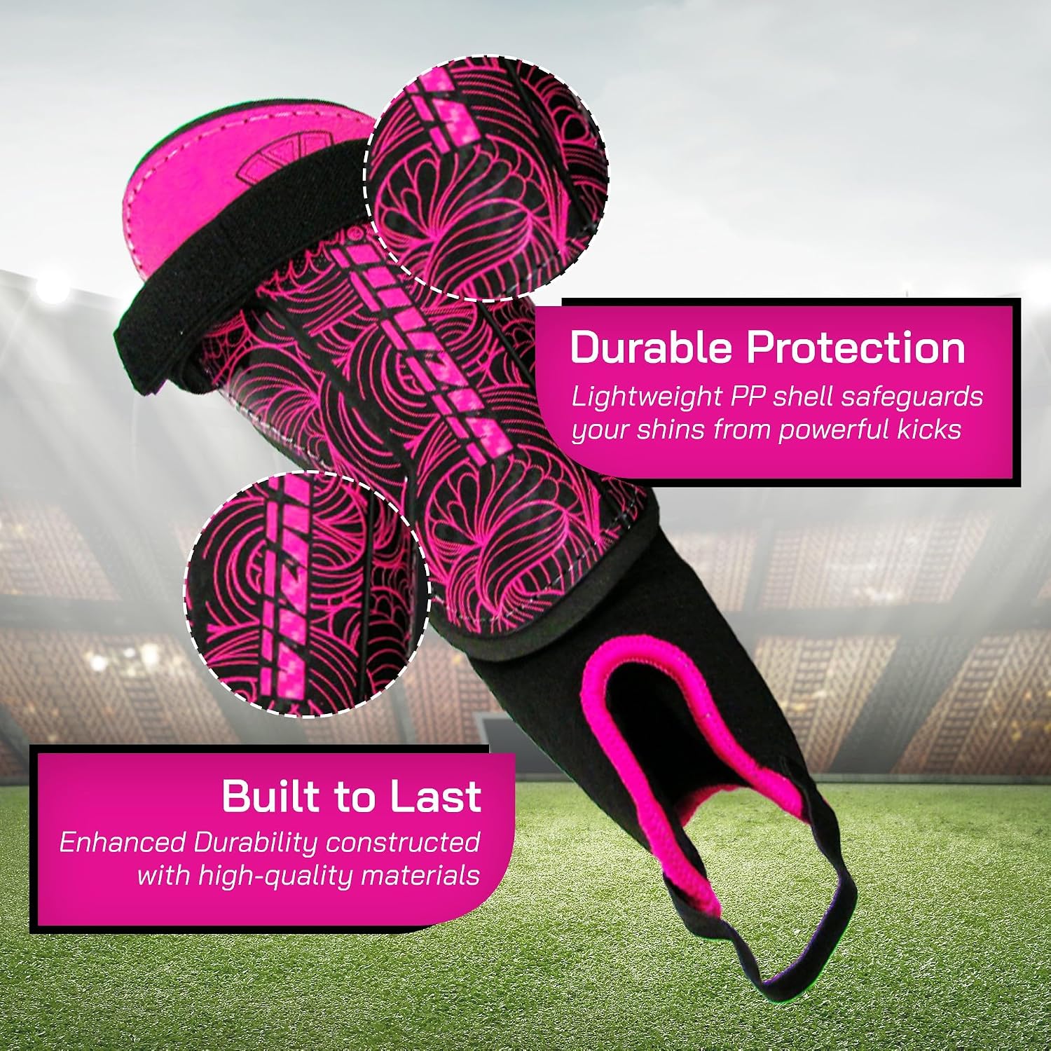 Vizari Cali Soccer Shin Guard with Ankle Protection – Pink/Black