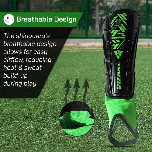 Malaga Soccer Shin Guard with Adjustable Straps-Black/N. Green