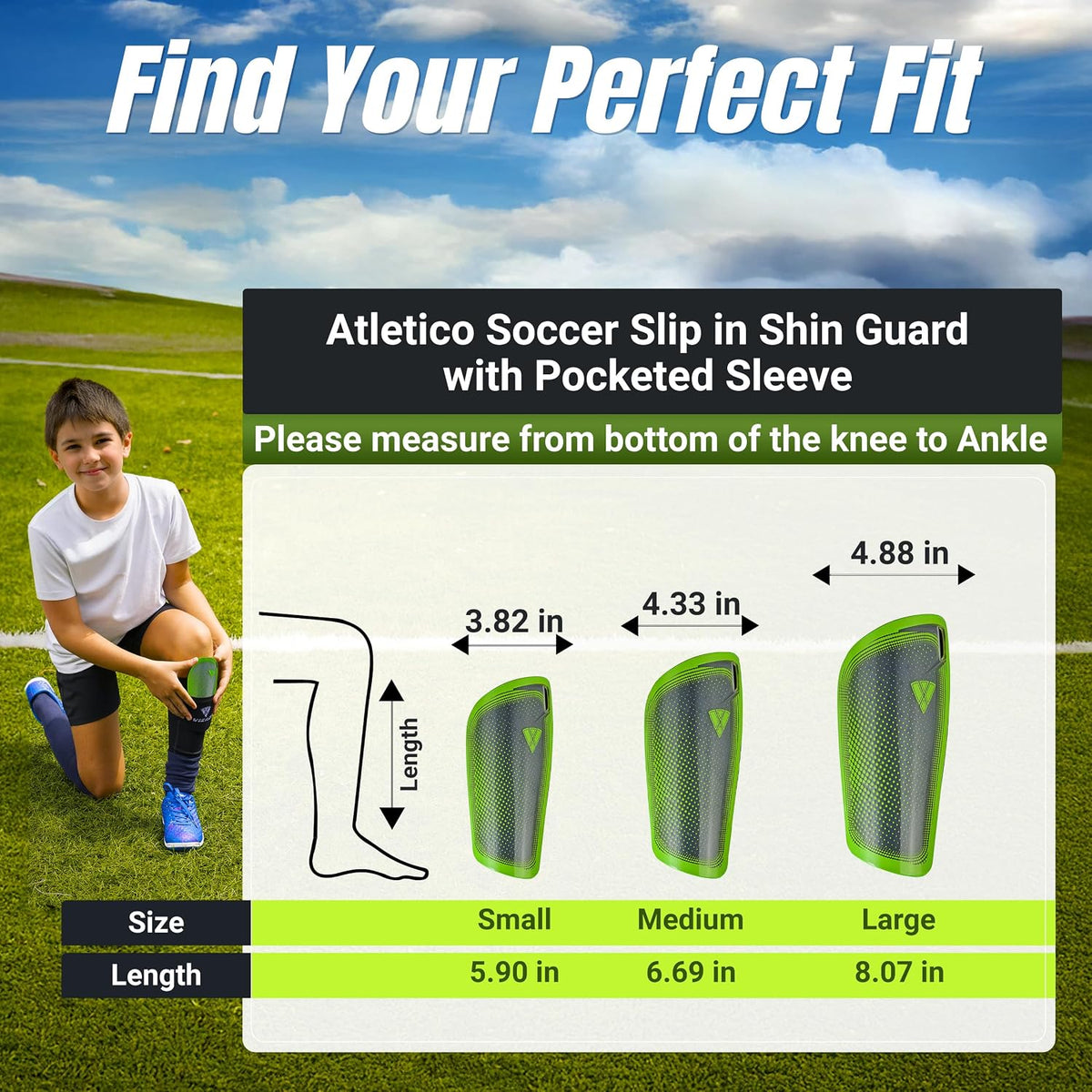 Vizari Atletico Soccer Shin Guards with Compression Pocket Sleeve – Green/Grey
