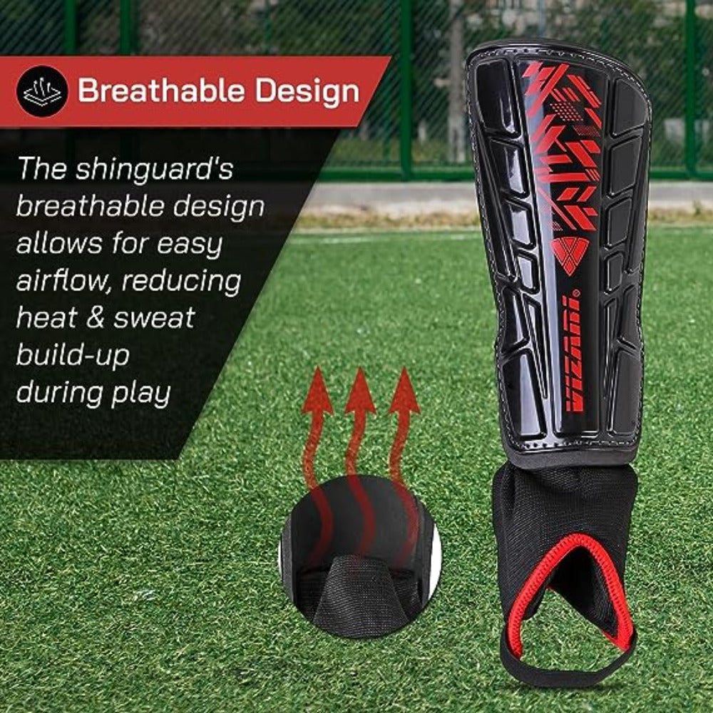 Malaga Soccer Shin Guard with  Adjustable Straps-Black/Red