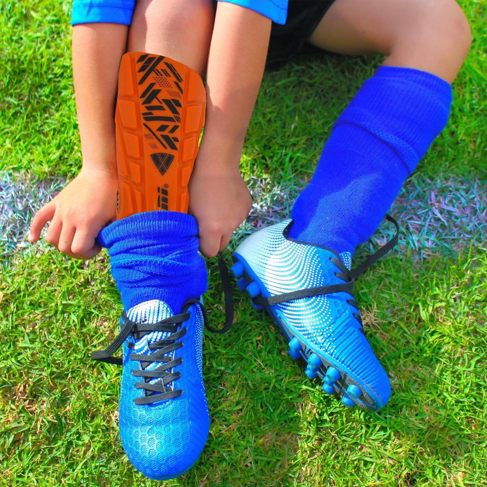 Vizari Malaga Soccer Shin Guards for Youth & Adults -Lightweight Ankle Protection – Orange/Black