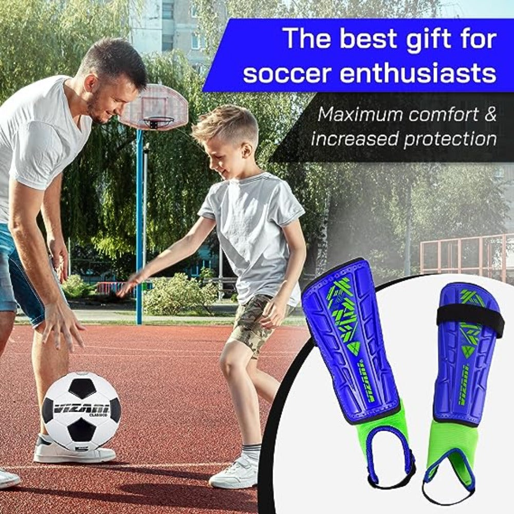 Vizari Malaga Soccer Shin Guards for Youth & Adults -Lightweight Ankle Protection – Blue/Green