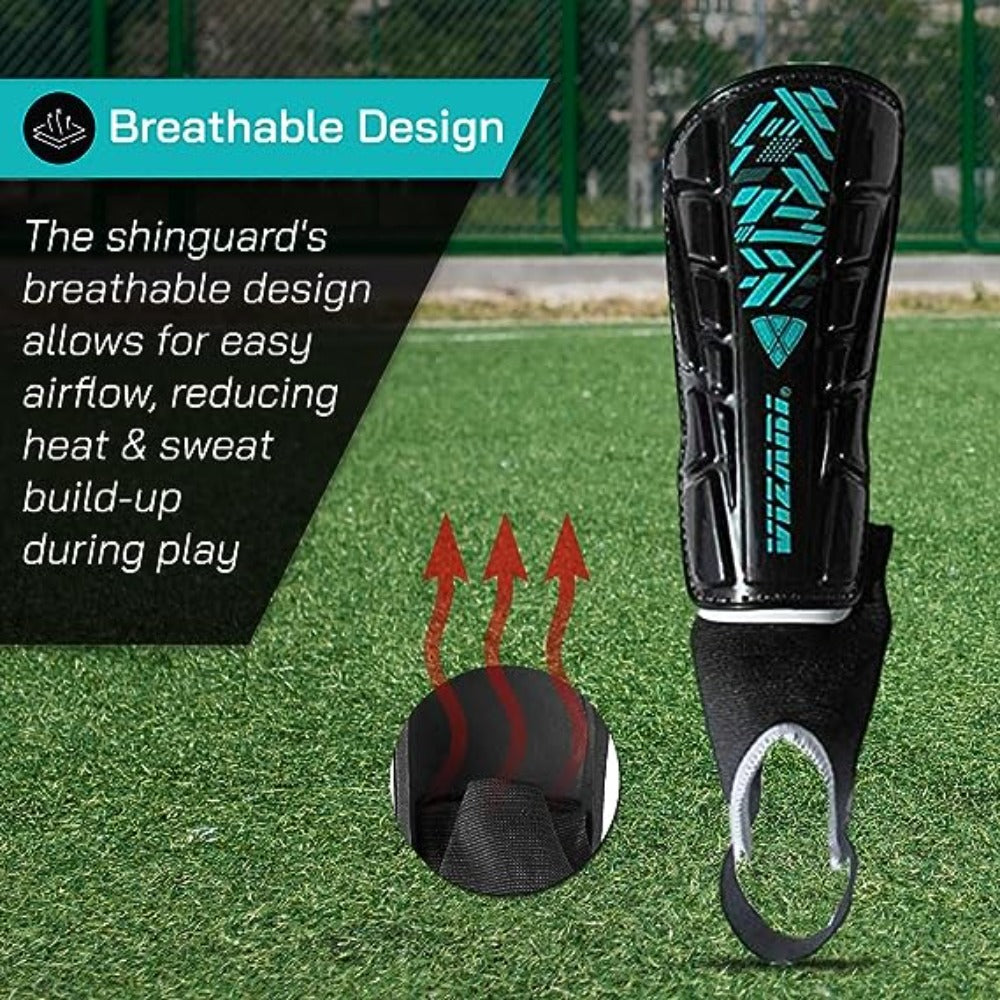 Malaga Soccer Shin Guard with Adjustable Straps-Black/Teal